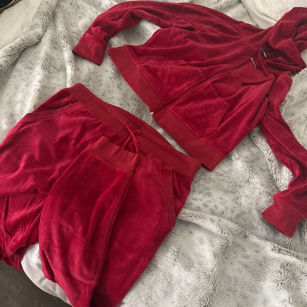 FashionNova Red Velour Tracksuit Set